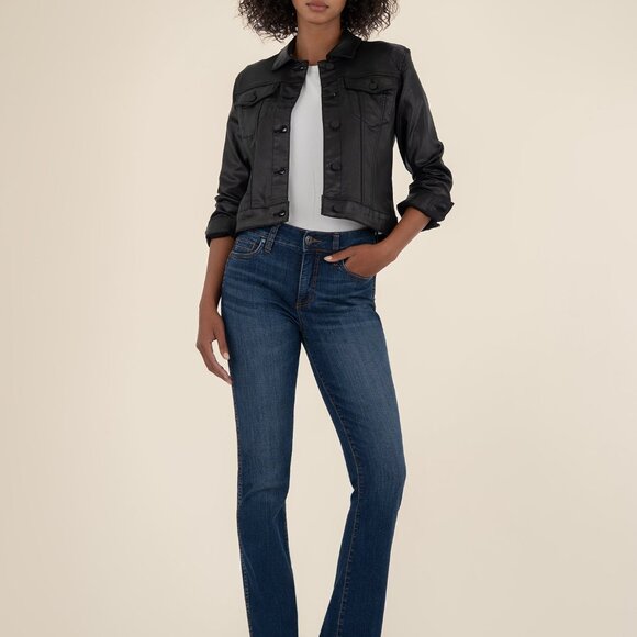 Kut from the Kloth Julia Coated Crop Jacket Size LARGELARGE / Black - Picture 1 of 3